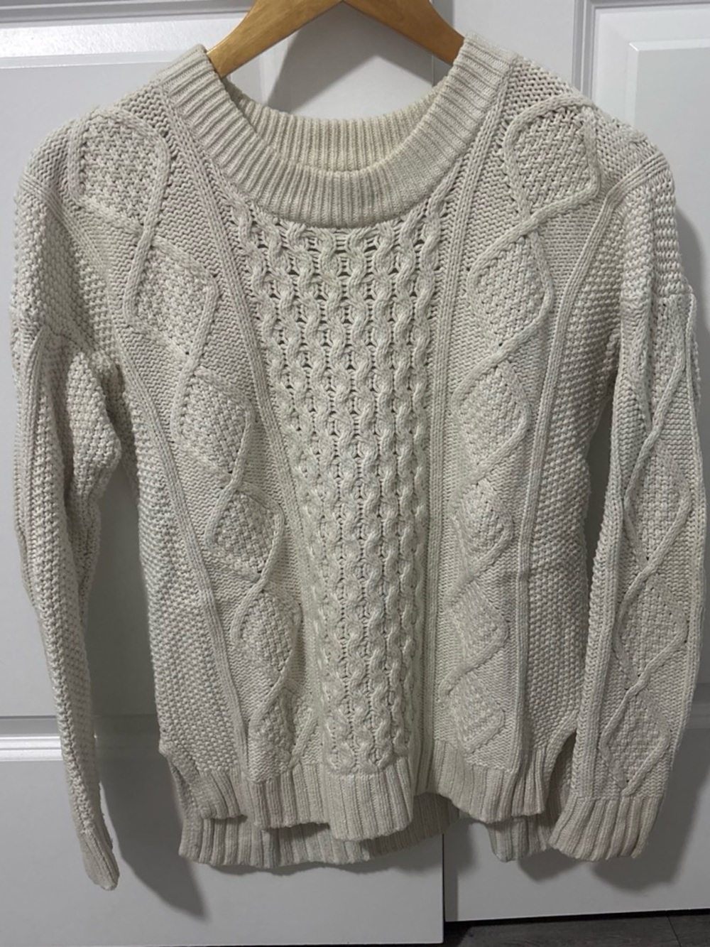 Madewell Cream Cable-Knit Crewneck Sweater